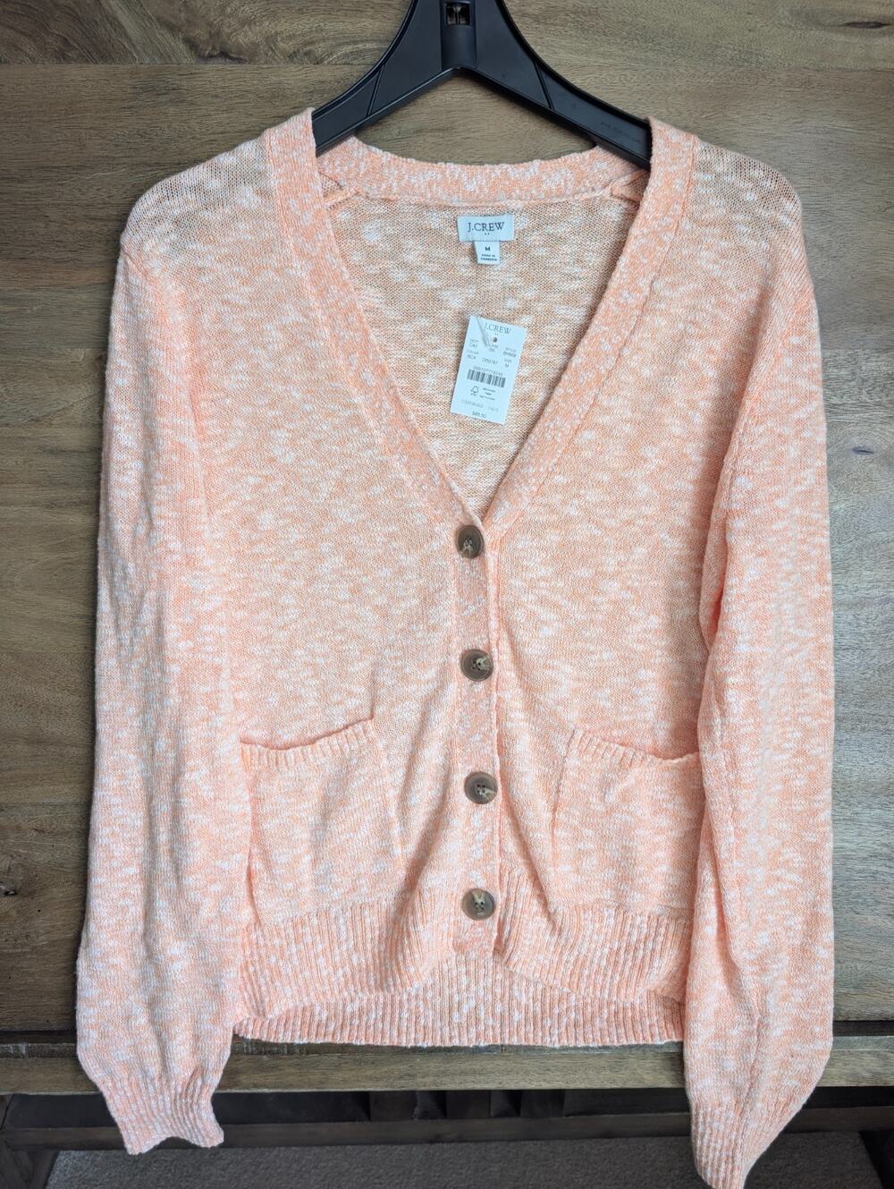 NWT J.Crew Cardigan Sweater Womens Medium Orange White Knit V Neck Button Front